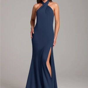 Azazie One Shoulder Dress in Dark Blue